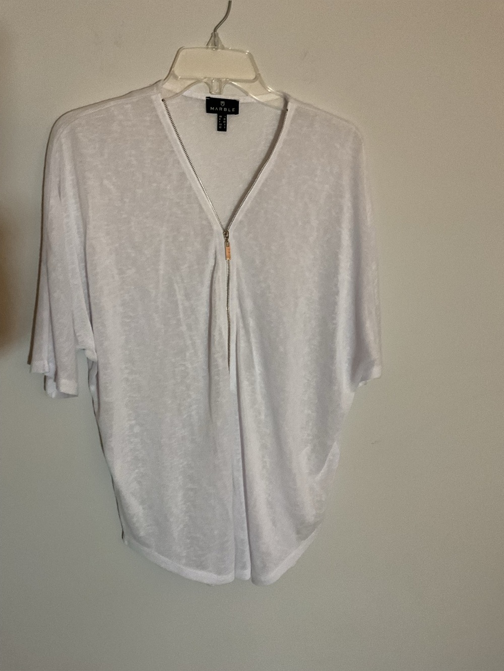 MARBLE White Short-Sleeve Zip-Front Tee